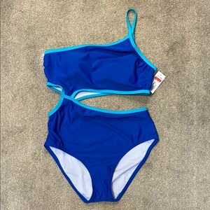 Aqua Couture Teal Blue One Shoulder Cut Out Swimsuit Size M
